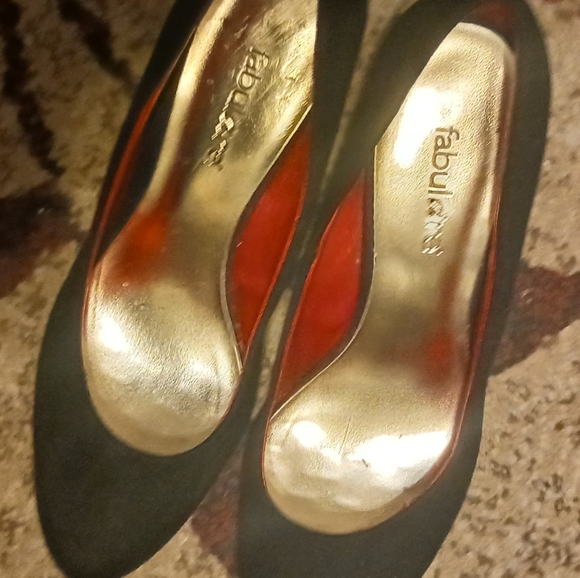 FABULAIRE WOMEN BLACK SUEDE DRESS HEELS SHOES SIZE 9 (MOCK RED SOLES - Picture 5 of 6